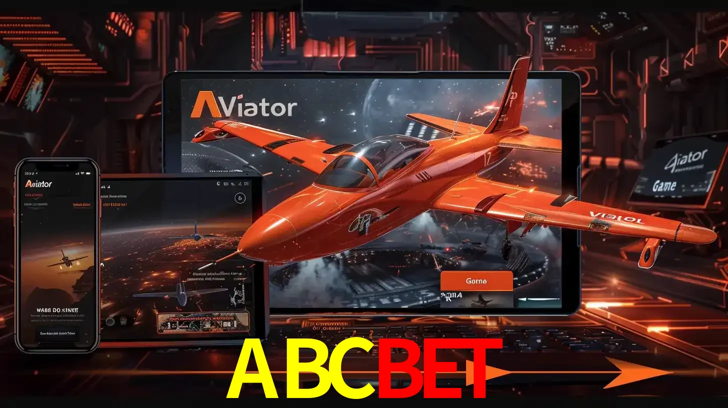 Apresentação tecnológica do jogo Aviator com um avião saindo da tela de um tablet, demonstrando a experiência imersiva em múltiplos dispositivos no ABCBET.