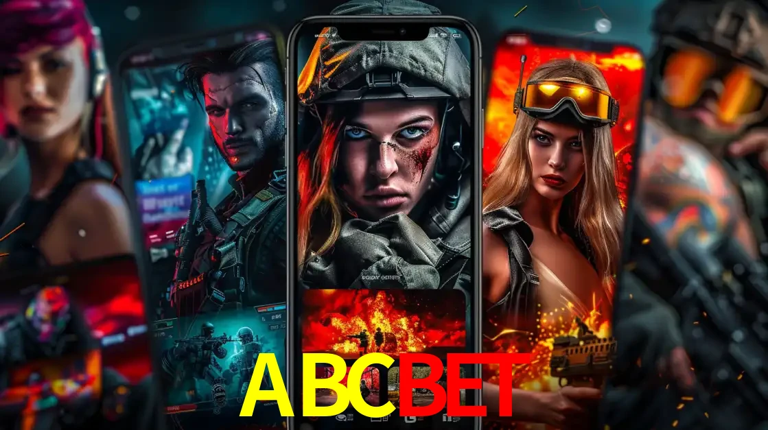 Montagem de telas de celular mostrando diversos personagens, masculinos e femininos, de um jogo de tiro, ilustrando a diversidade de equipes de e-sports para apostar no ABCBET.