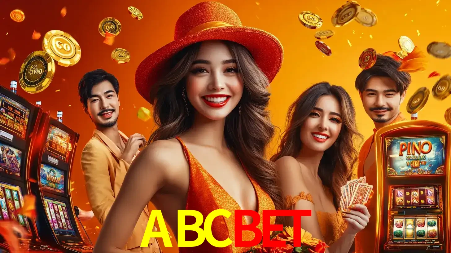 Grupo de amigos asiáticos sorrindo e se divertindo com máquinas de caça-níqueis em um ambiente festivo, celebrando suas vitórias nos jogos de cassino do ABCBET.
